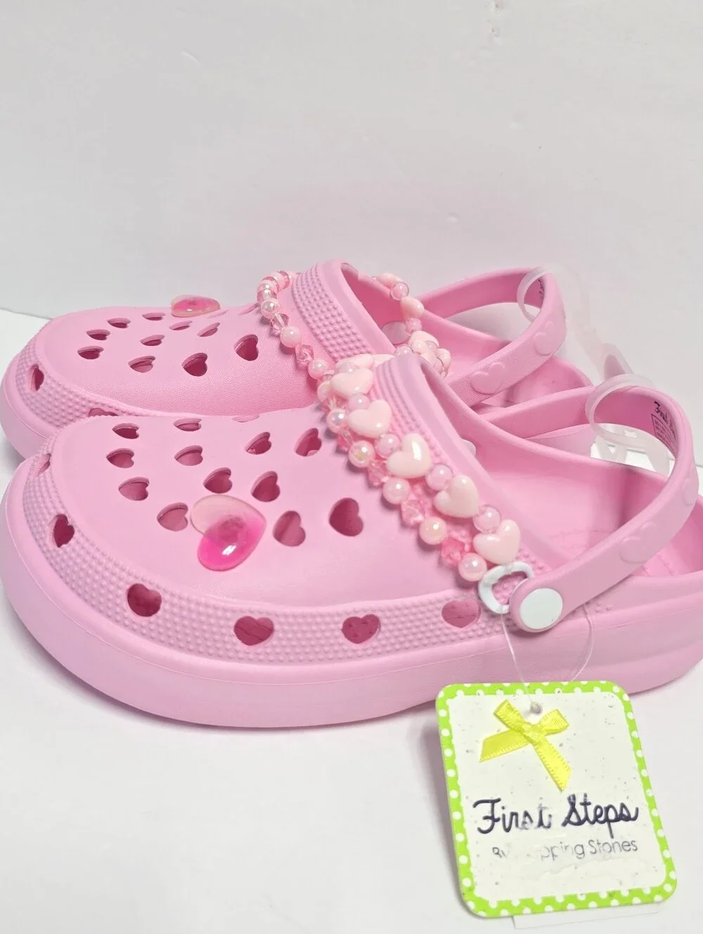 NWT Kids First Steps Pink Jelly Heart Detail Clogs Size 3